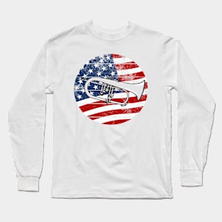 Flugelhorn USA Flag Hornist Brass Musician 4th July Long Sleeve T-Shirt